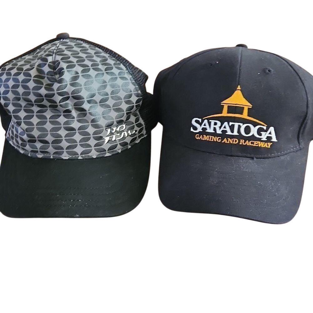 Set of men's adjustable hats caps, Vintage NO FEAR and new Saratoga raceway